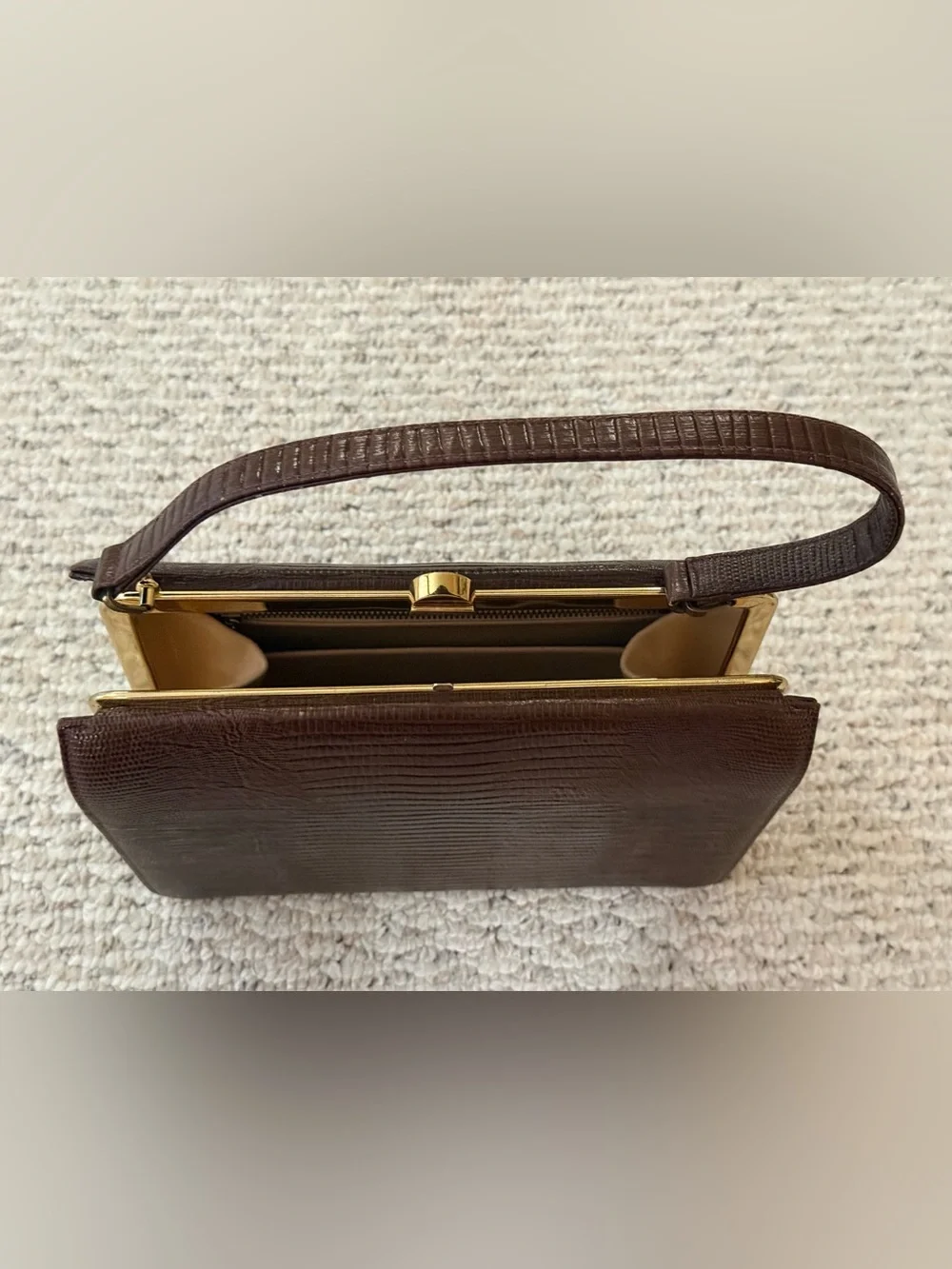 Classic vintage Mam’Selle Original New York  Brown Lizard-Textured Top-Handle